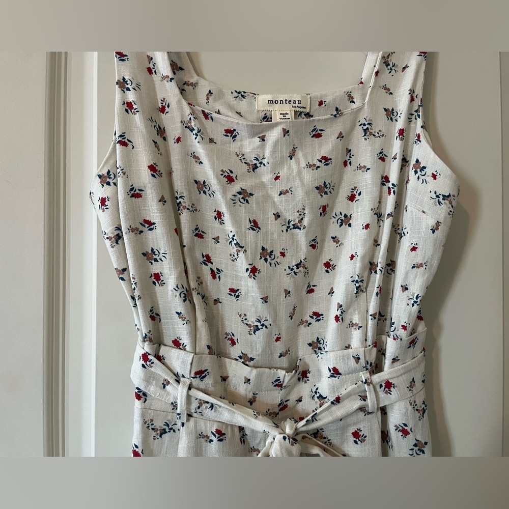 Monteau Rayon/Linen Blend Floral off-White Sleeveless Dress Juniors Size Large - Picture 11 of 15